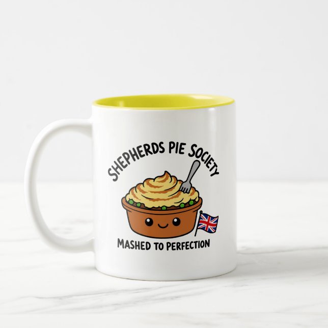 Shepherds Pie Society Cartoon Two-Tone Coffee Mug (Left)