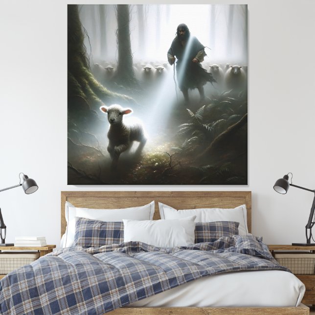 Shephere Rescuing a Lost Lamb Canvas Print (Insitu(Bedroom))