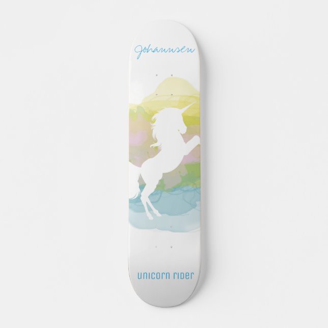 Sherbert Cloud Unicorn Rider - Custom Text Skateboard (Front)