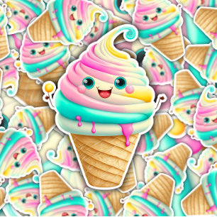 Sherbert Ice Cream Happy Face   Die-Cut Sticker