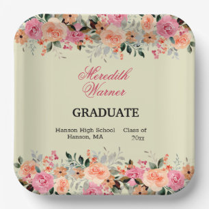 Sherbet Colour Floral Graduation Party Paper Plate
