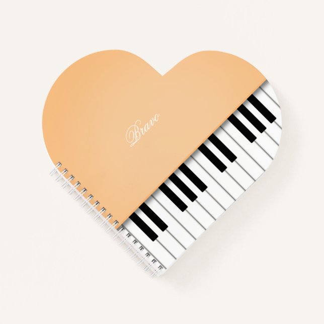 Sherbet Orange Grand Piano Music Keyboard Custom Notebook (Front)