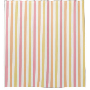 Sherbet Pink, Orange and Lemon Wide Nursery Stripe Shower Curtain