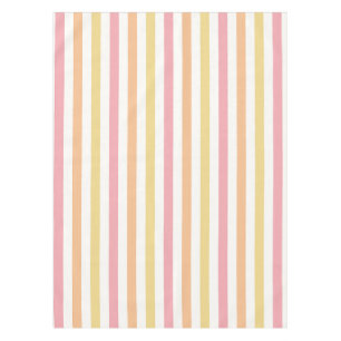 Sherbet Pink, Orange and Lemon Wide Pastel Stripe Tablecloth