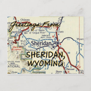 Sheridan WY Vintage Map Postcard