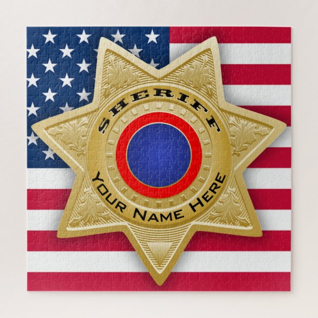 Sheriff Badge Puzzle Customisable Add Your Name (Vertical)