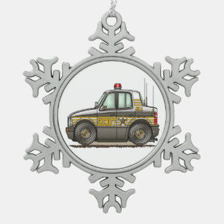 Sheriff Car Patrol Car Snowflake Pewter Christmas Ornament