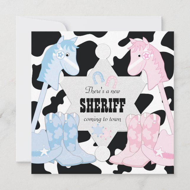 Sheriff Cowboy Gender Reveal Party Invitations (Front)