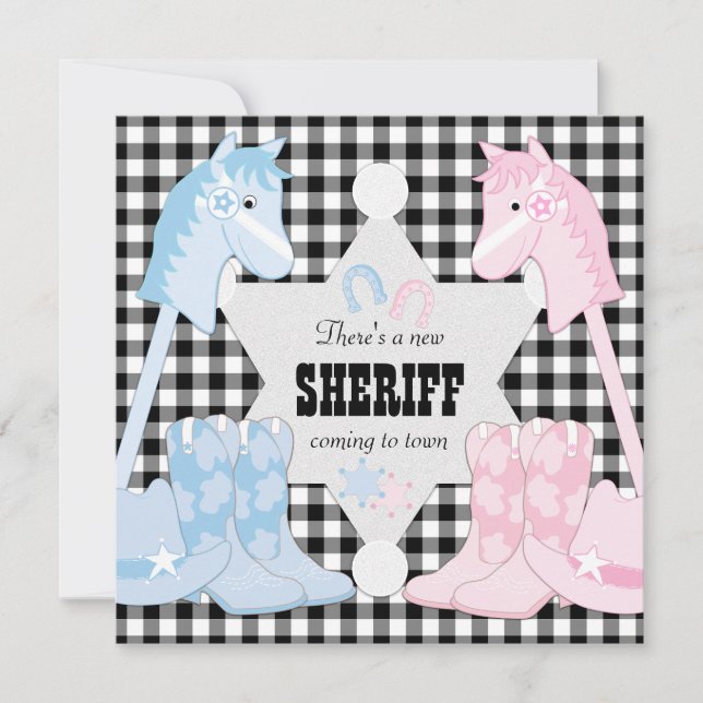 Sheriff Cowboy Gender Reveal Party Invitations (Front)