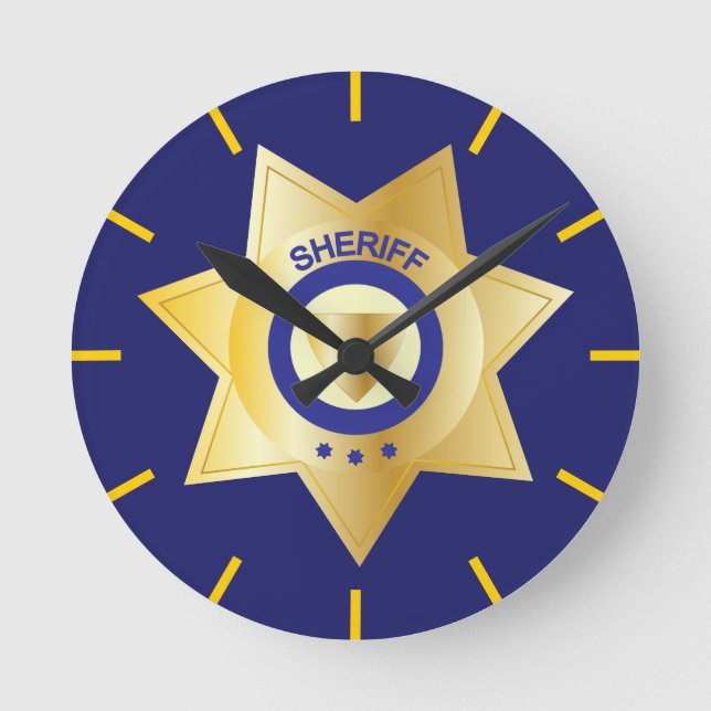 Sheriff Gold Star Badge Novelty Round Clock (Front)