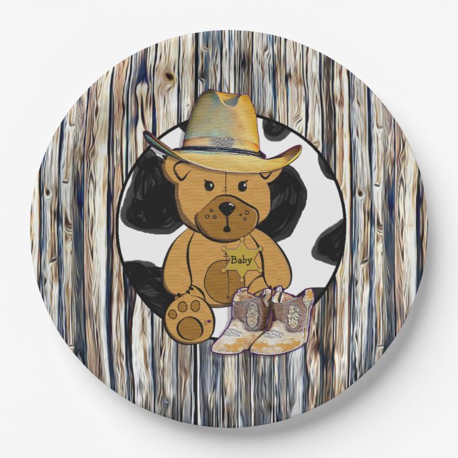 Sheriff Teddy Bear Cake Paper Plate (Front)