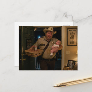 Sheriff with Baby, Beer, and Pizza Postcard