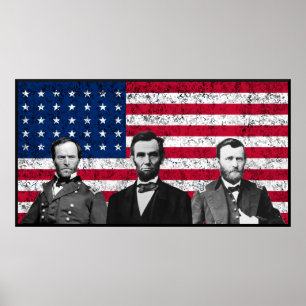 Sherman, Lincoln, and Grant with Black Border Poster