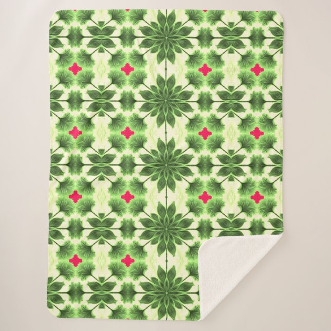 Sherpa Blanket An elegant green red fabric pattern (Front)