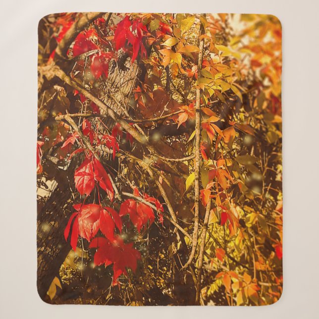 Sherpa Blanket Autumn Red Yellow Vines (Front)