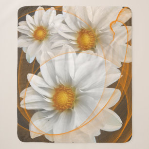 Sherpa Blanket Flowers White Black Orange