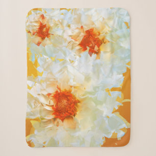 Sherpa Blanket Flowers White Orange Cubist