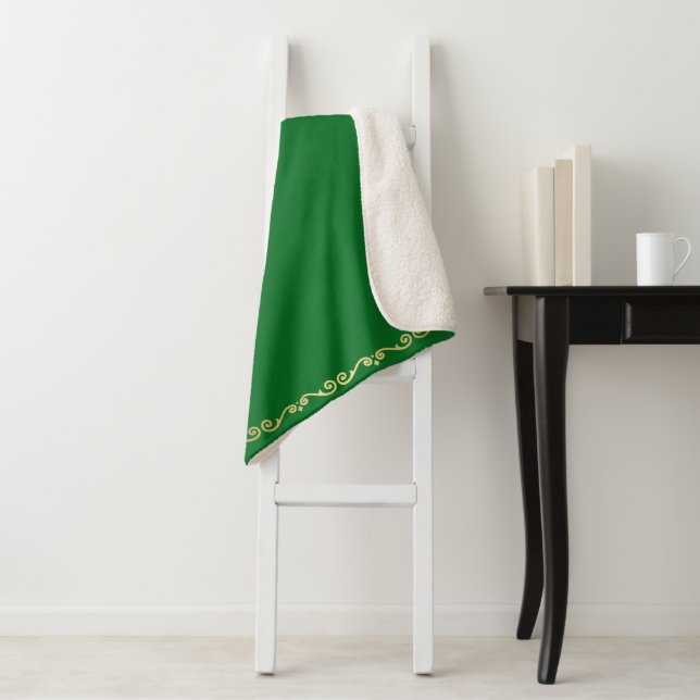 Sherpa Blanket-Jade & Gold Scroll Print Sherpa Blanket (In Situ)