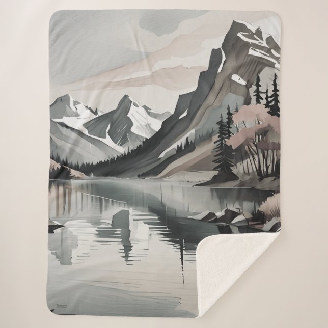 Sherpa blanket TEE Mountain Lake Scene graphic (Front)