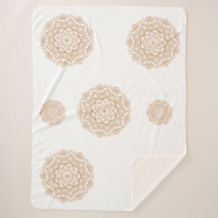 Sherpa Blanket with Mandala Patterns in Soft Brown