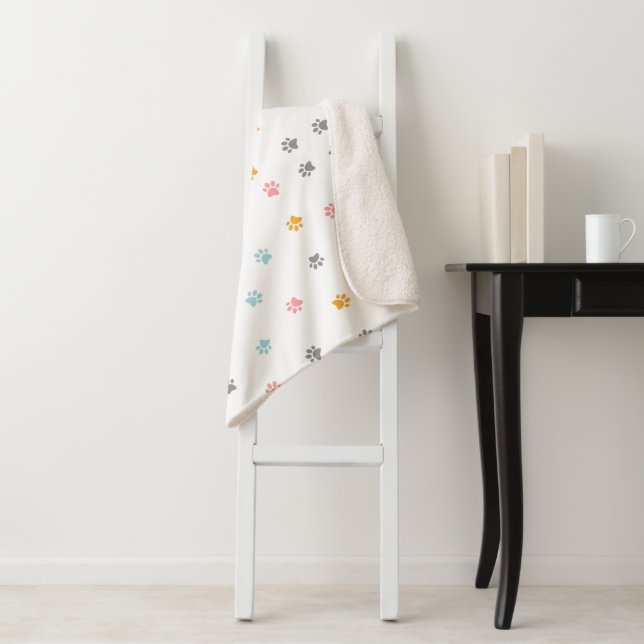 Sherpa Fleece Cat Paw Print Blanket (In Situ)