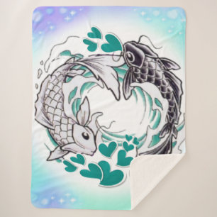 Sherpa manta of fish with hearts blanket