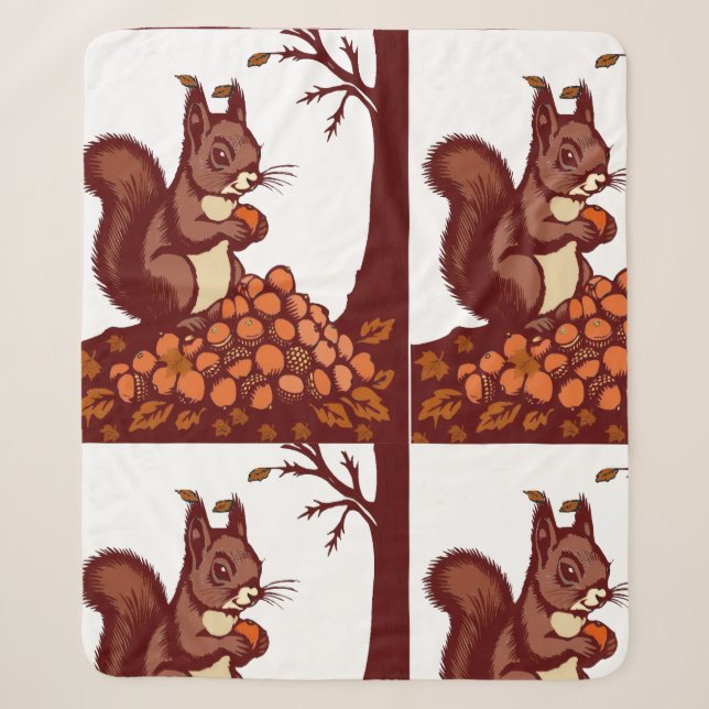 🐿️ Sherpa Squirrel Autumn and Forest Blanket  (Front)