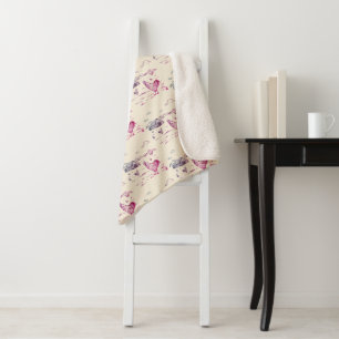Sherpa Throw-Medium Ivory Pink Purple Chicken Farm Blanket