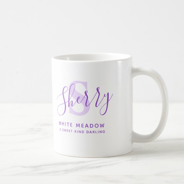 Sherry name meaning monogram S purple text Coffee Mug (Right)