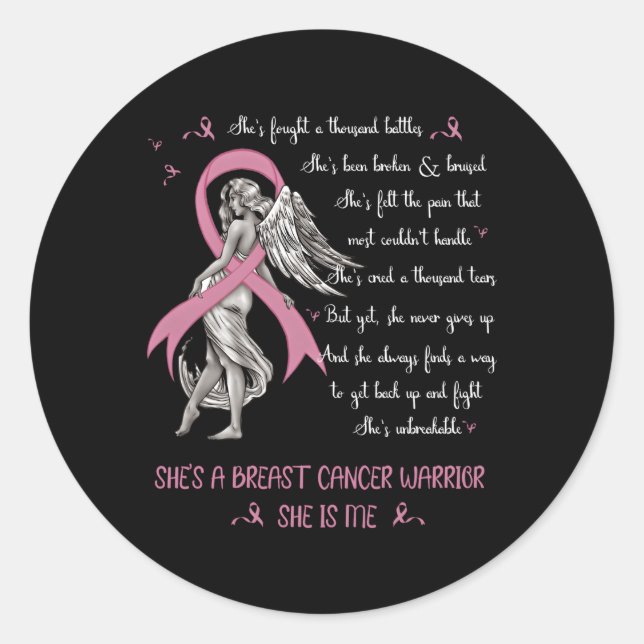 She'S A Breast Cancer Warrior She Is Me Classic Round Sticker (Front)