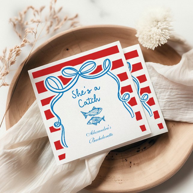 She's A Catch Bachelorette Celebration Napkin (Creator Uploaded)