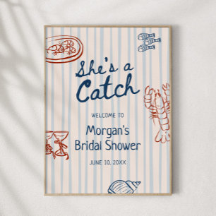 She's A Catch Bridal Shower Downloadable Welcome Poster