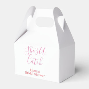 she's a catch bridal shower name date pink purple favour box