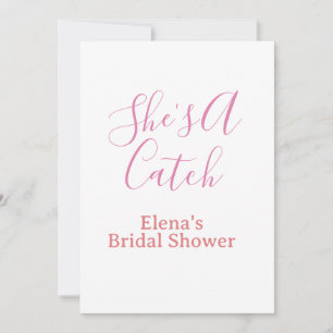 she's a catch bridal shower name date pink purple invitation