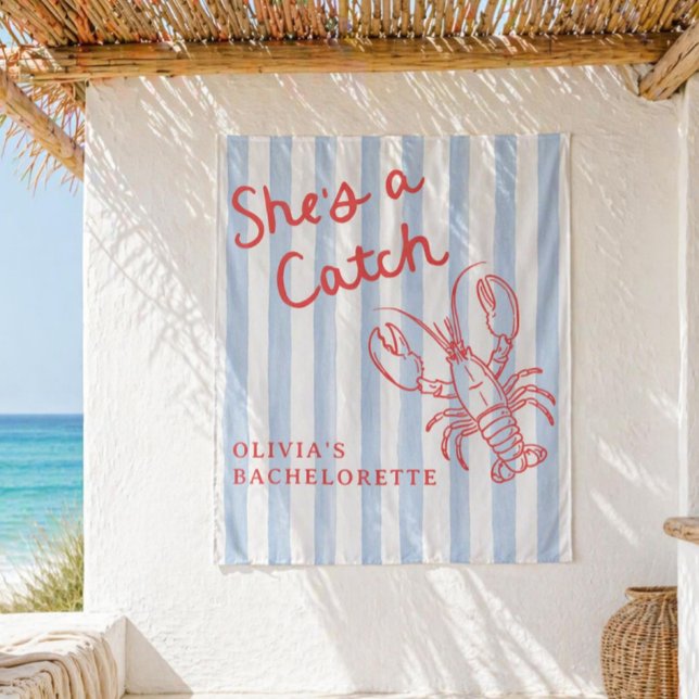 She's A Catch Coastal Bachelorette Tapestry (Creator Uploaded)