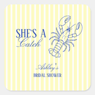 She's A Catch Coastal Bridal Shower Favor Square Sticker