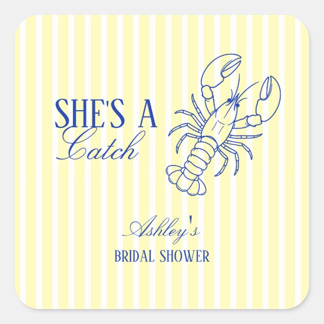 She's A Catch Coastal Bridal Shower Favor Square Sticker (Front)