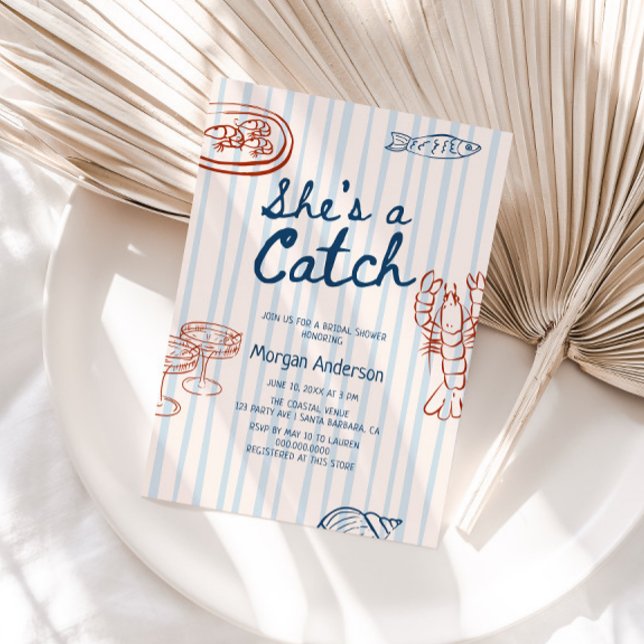 She's A Catch Coastal Bridal Shower Invitation (Creator Uploaded)