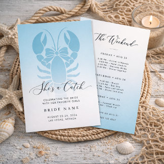 She's a Catch Coastal Lobster Bachelorette Weekend Invitation