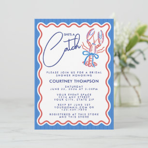She's A Catch Coastal Lobster Bridal Shower Invitation