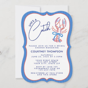 She's A Catch Coastal Lobster Bridal Shower Invitation
