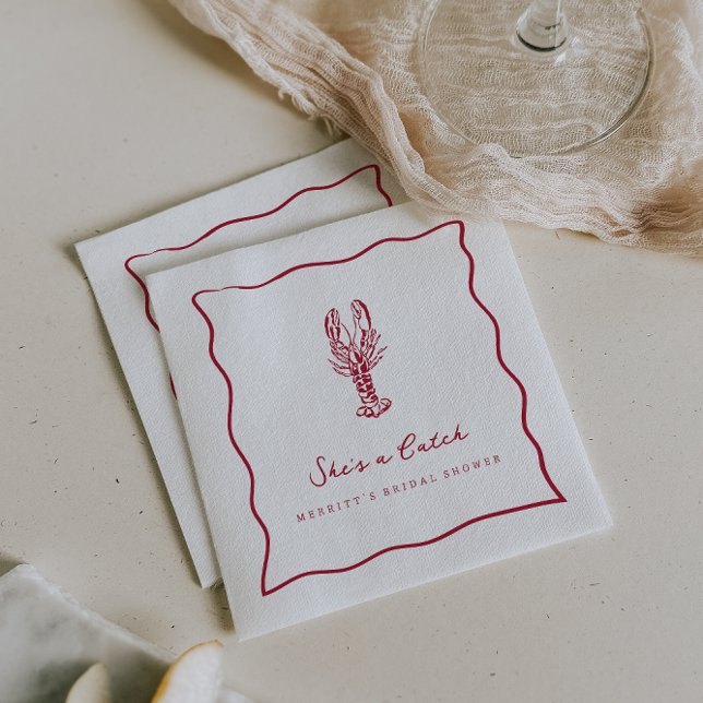 She's a Catch | Coastal Lobster Bridal Shower  Napkin (Creator Uploaded)