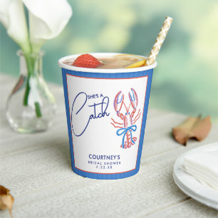 She's A Catch Coastal Lobster Bridal Shower Paper Cups