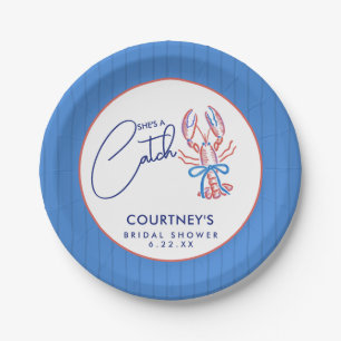 She's A Catch Coastal Lobster Bridal Shower Paper Plate