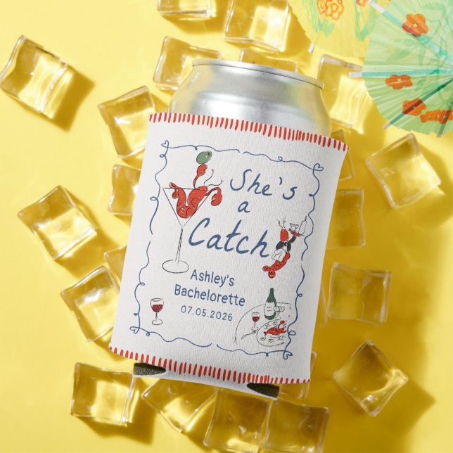 She's A Catch Lobster Bachelorette Can Cooler (In Situ Summer)