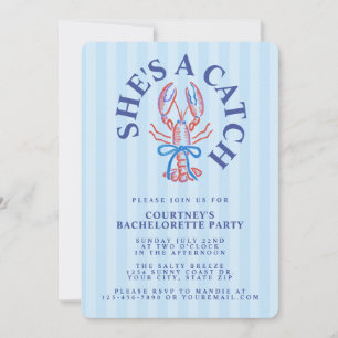 She's A Catch Lobster Coastal Bachelorette Party Invitation
