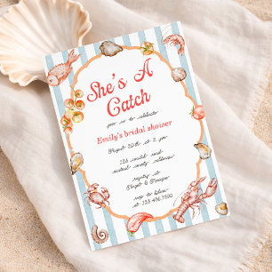 She's A Catch Lobster Coastal Bridal Shower Invitation