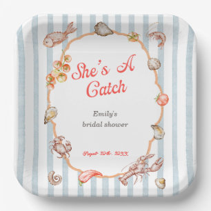 She's A Catch Lobster Coastal Bridal Shower Paper Plate