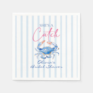 She's a Catch Preppy Coastal Crab Bridal Shower Napkin