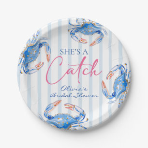 She's a Catch Preppy Coastal Crab Bridal Shower Paper Plate